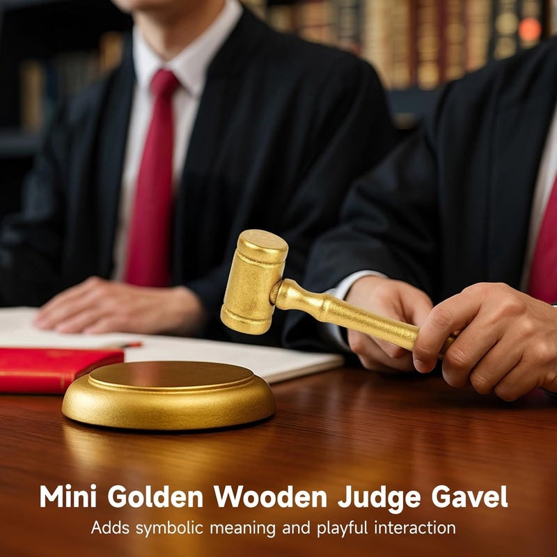 Varku Gold Wood Judge Gavel Set, 25 Pcs Party Favors Halloween, Elegant Courtroom Design, Polished Finish, Ideal for Auction and Costume Props, 11CM Judge Mallet - Image 2
